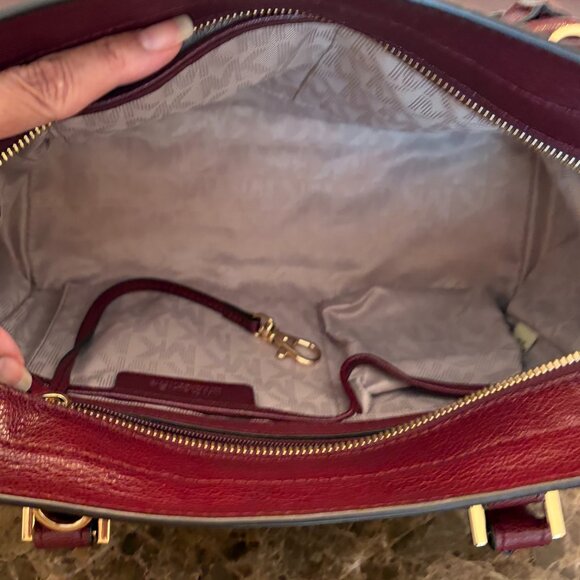 MICHAEL KORS Collins Studded Medium Leather Satchel in Merlot - Picture 9 of 14